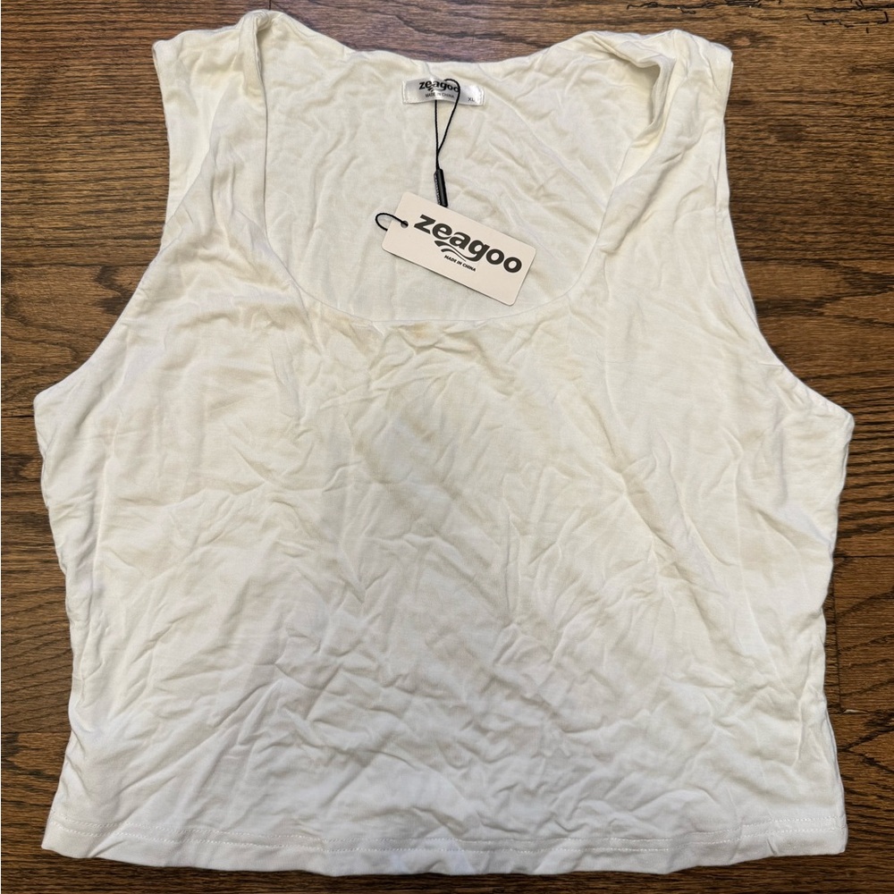 Zeagoo Women's White Tank Crop Top, XL—NWT